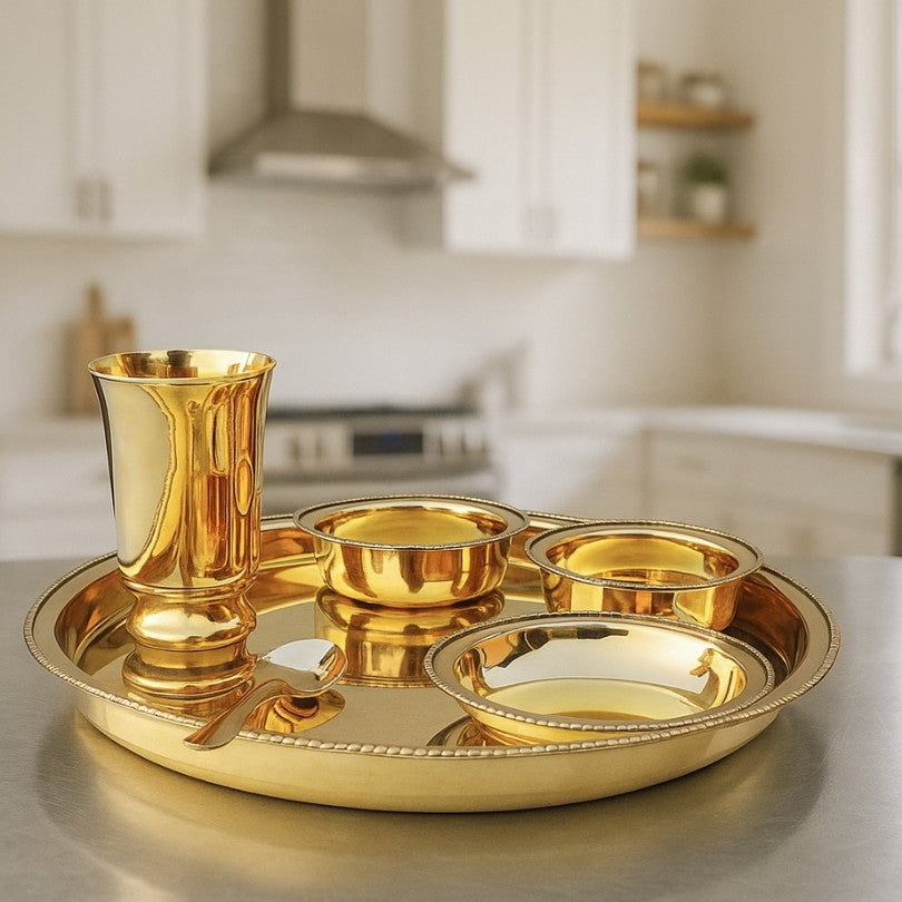 Pure Brass Thali Dinner Set 6 Piece – Traditional Dining Collection