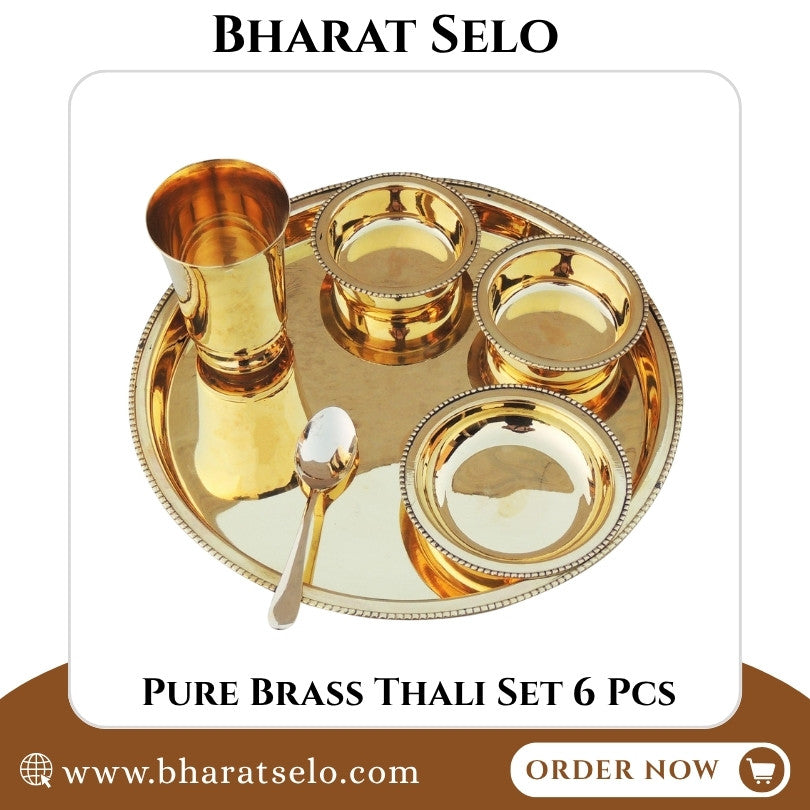 Pure Brass Thali Dinner Set 6 Piece – Traditional Dining Collection