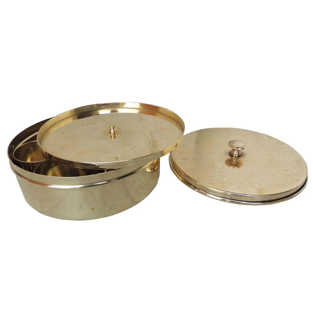 Handcrafted Brass Masala Box Set with Spoon 7 Containers 7 Inch
