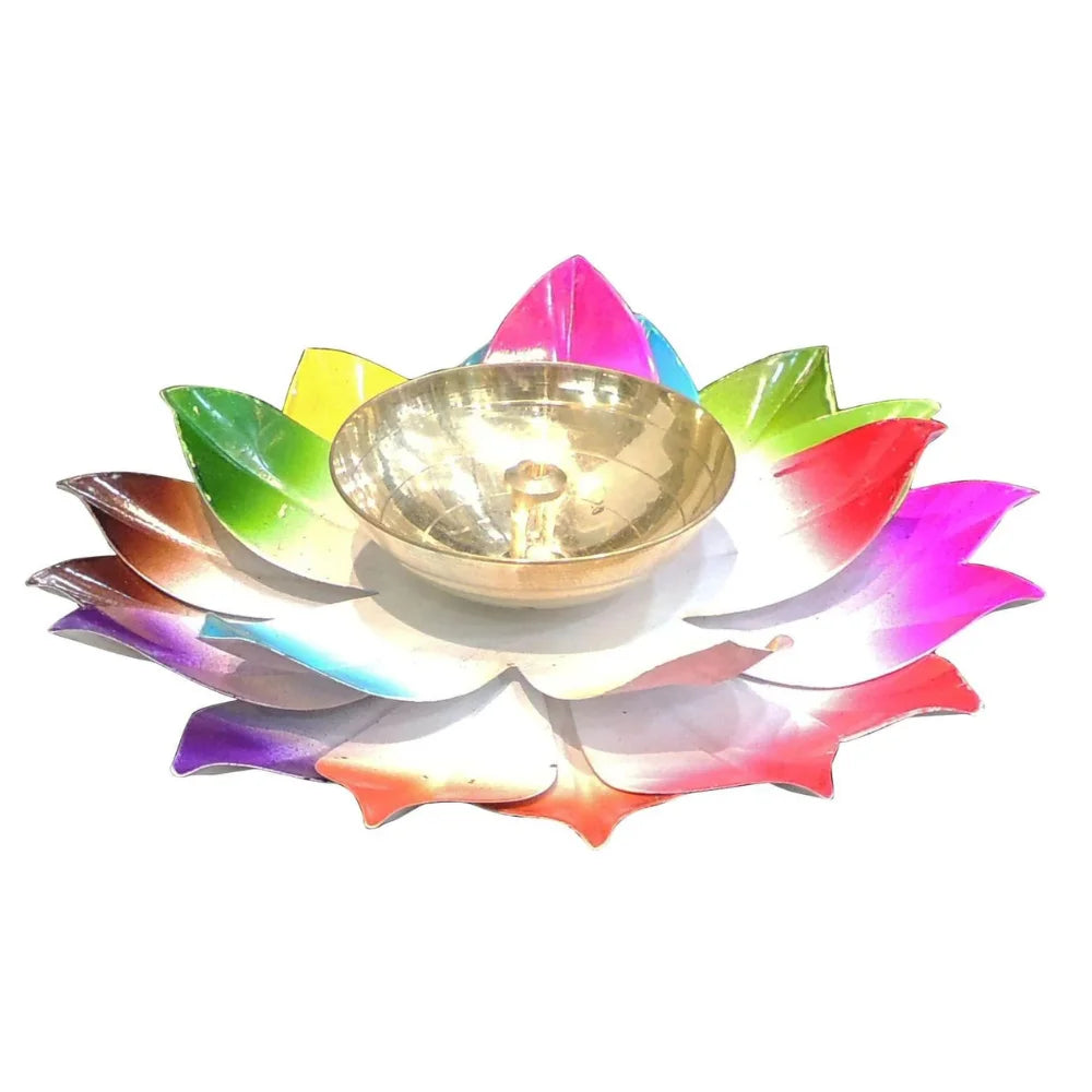 Brass Decorative Colourful Deepak for Puja and Festive Lighting