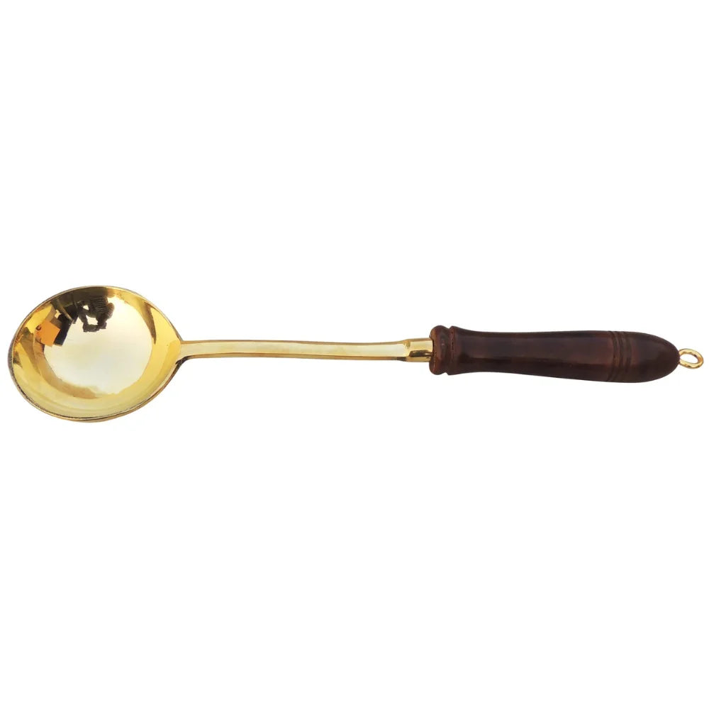Brass Ramcha with Wooden Handle Handcrafted Traditional Cooking Ladle