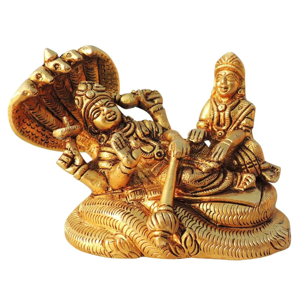 Brass Vishnu Laxmi Idol – Handcrafted Divine Couple Statue for Wealth and Harmony
