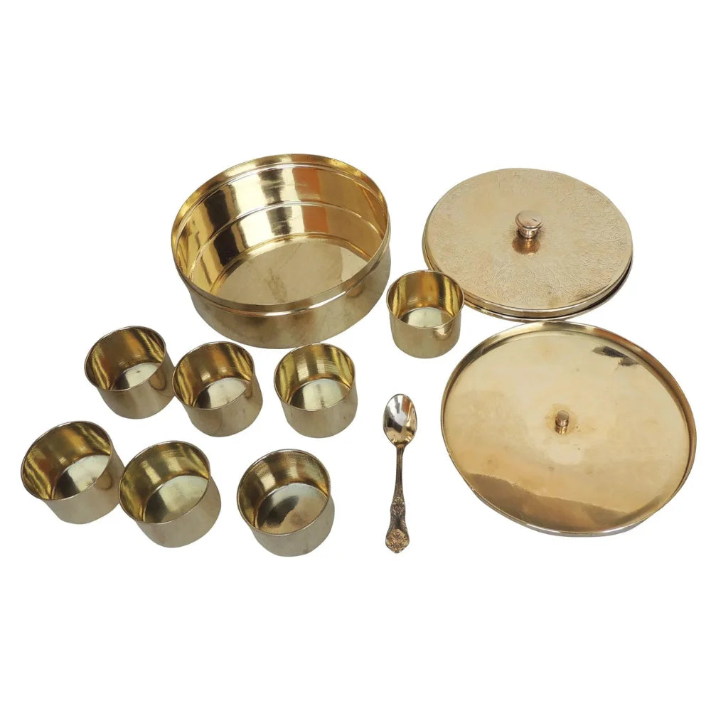 Handcrafted Brass Masala Box Set with Spoon 7 Containers 7 Inch