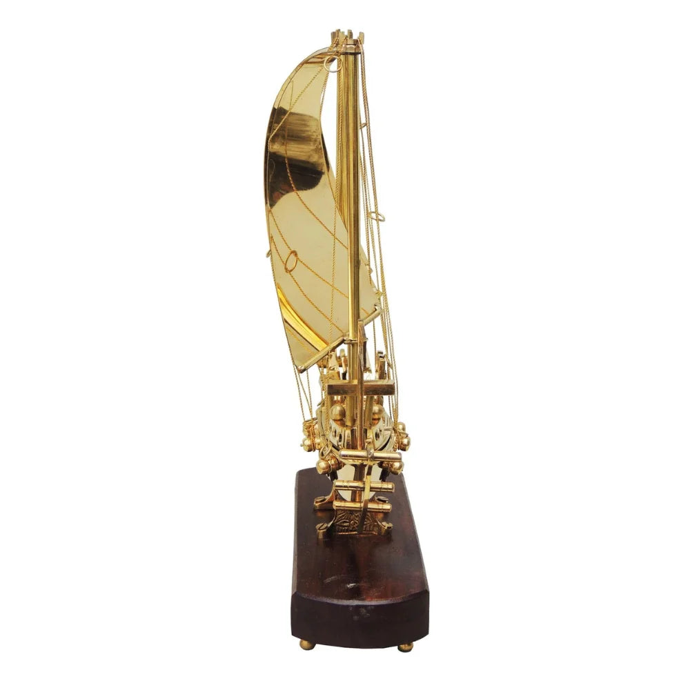 Brass Ship Showpiece with Wooden Base – Nautical Table Decor for Home and Office