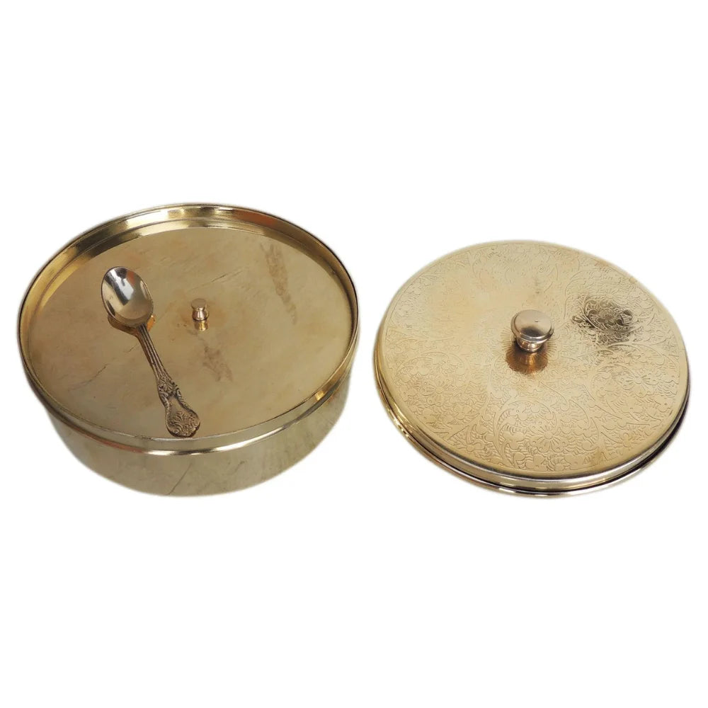 Handcrafted Brass Masala Box Set with Spoon 7 Containers 7 Inch