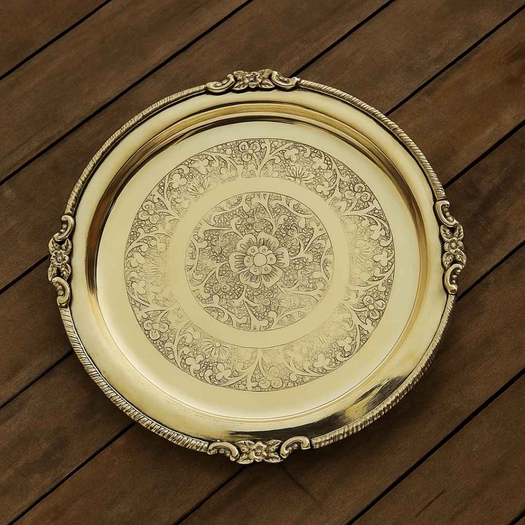 Brass Thali Embose Handcrafted Traditional Dining Plate