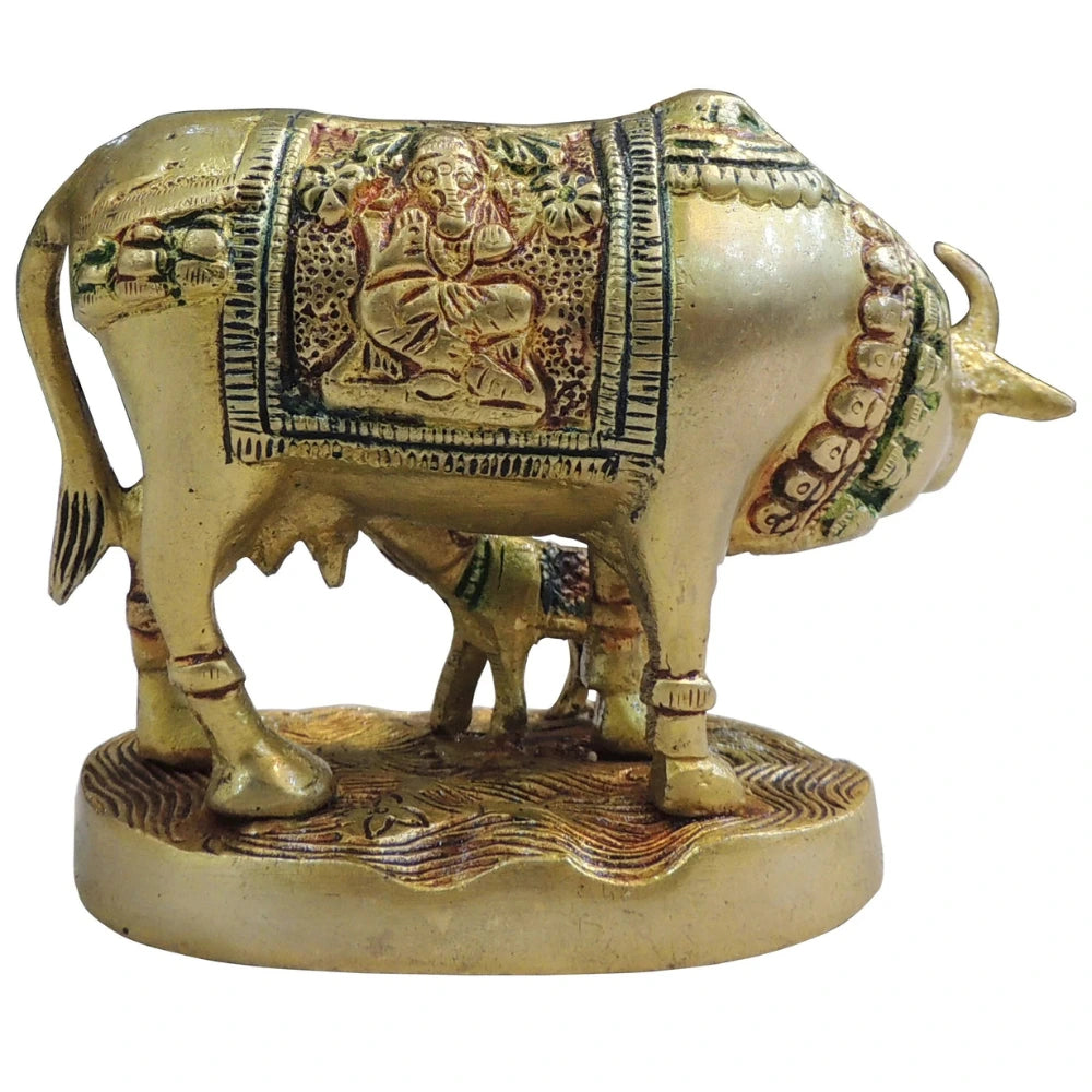 Brass Cow and Calf Idol – Sacred Nandi Kamdhenu Statue for Peace and Prosperity