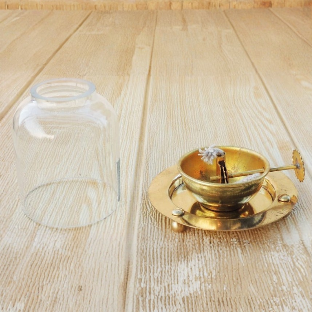 Handcrafted Brass Adjustable Wick Deepak for Traditional Table Lighting