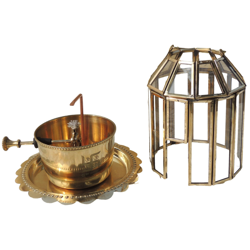 Brass and Glass Akhand Deepak – Long-Burning Traditional Oil Lamp