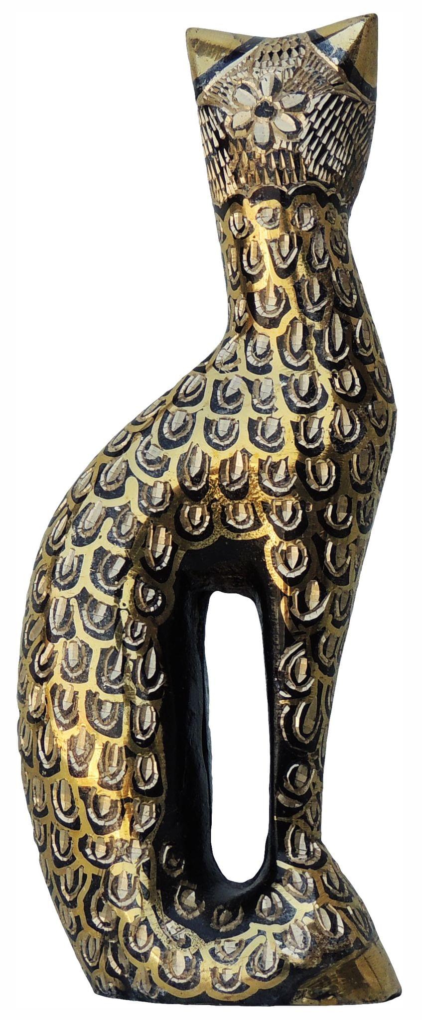 Brass Cat Statue – Handcrafted Brass Showpiece for Home and Office Decor