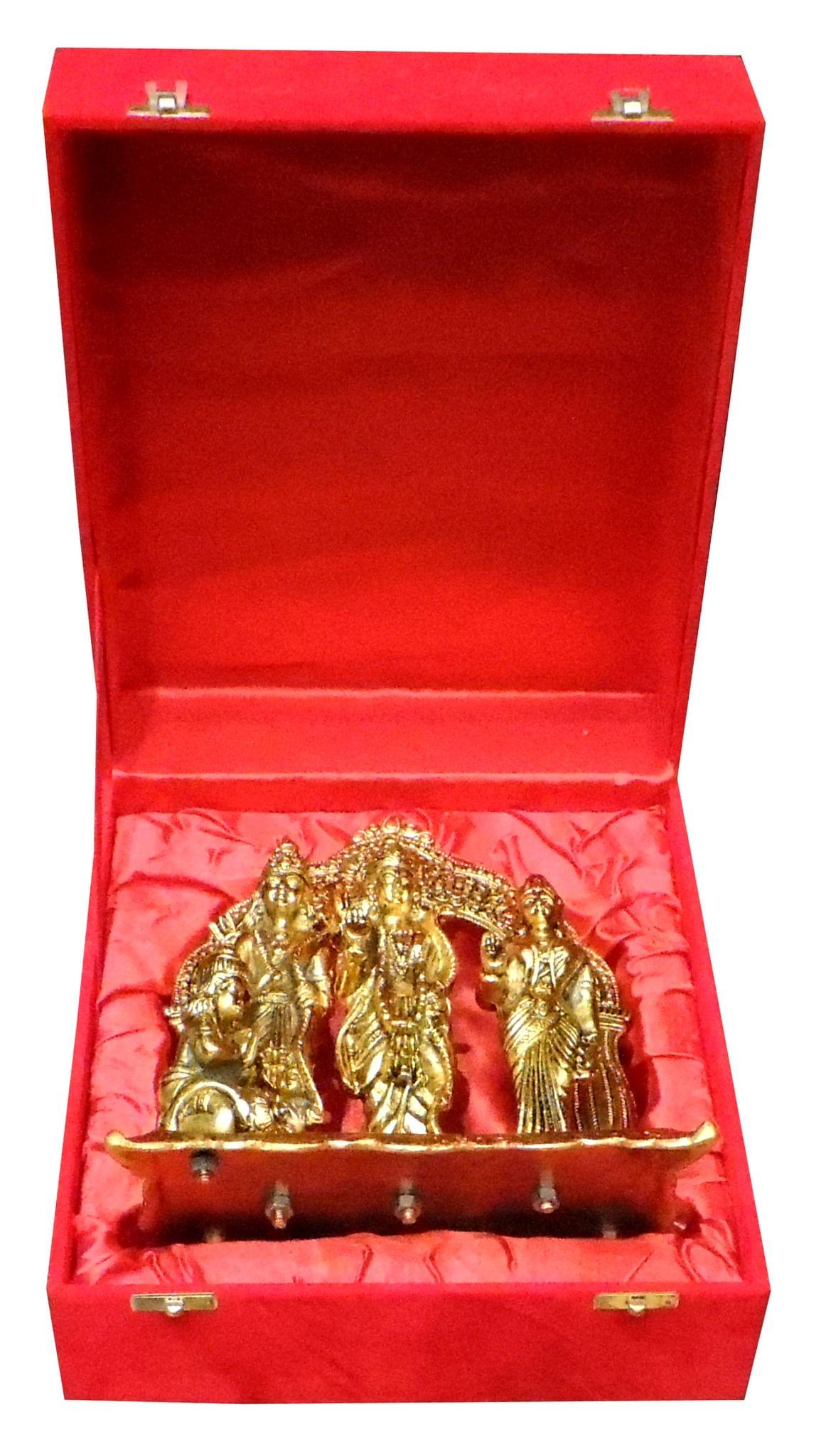 Brass Ram Darbar Showpiece Statue with Red Velvet Box – Traditional Divine Gift Set