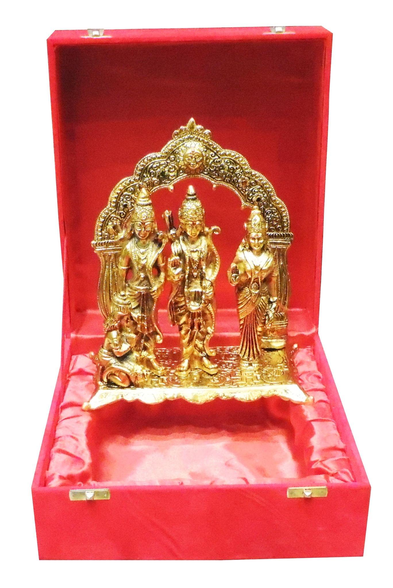 Brass Ram Darbar Showpiece Statue with Red Velvet Box – Traditional Divine Gift Set