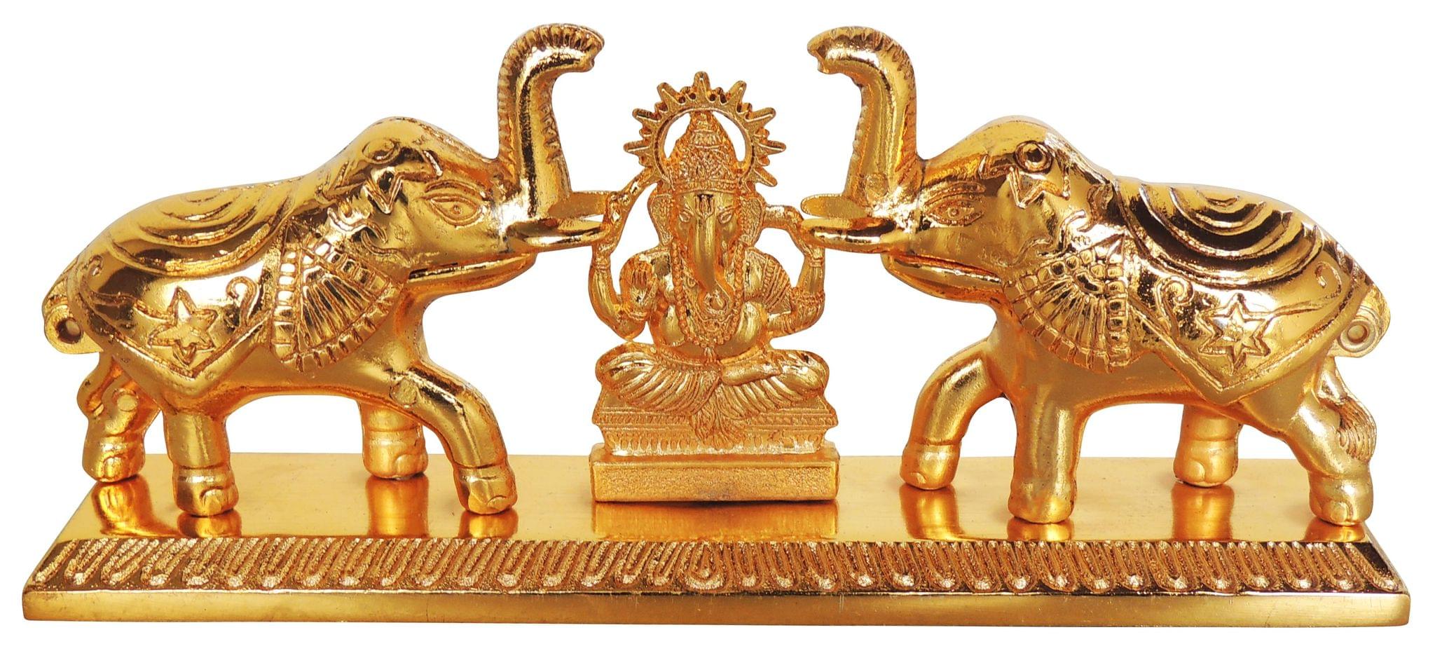 Elegant Elephant Design Sindhur Dibbi with Ganesh Statue for Pooja and Gift Decor