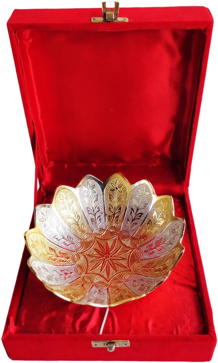 Brass Decorative Kamal Shape Bowl Platter Handcrafted Festive Gift