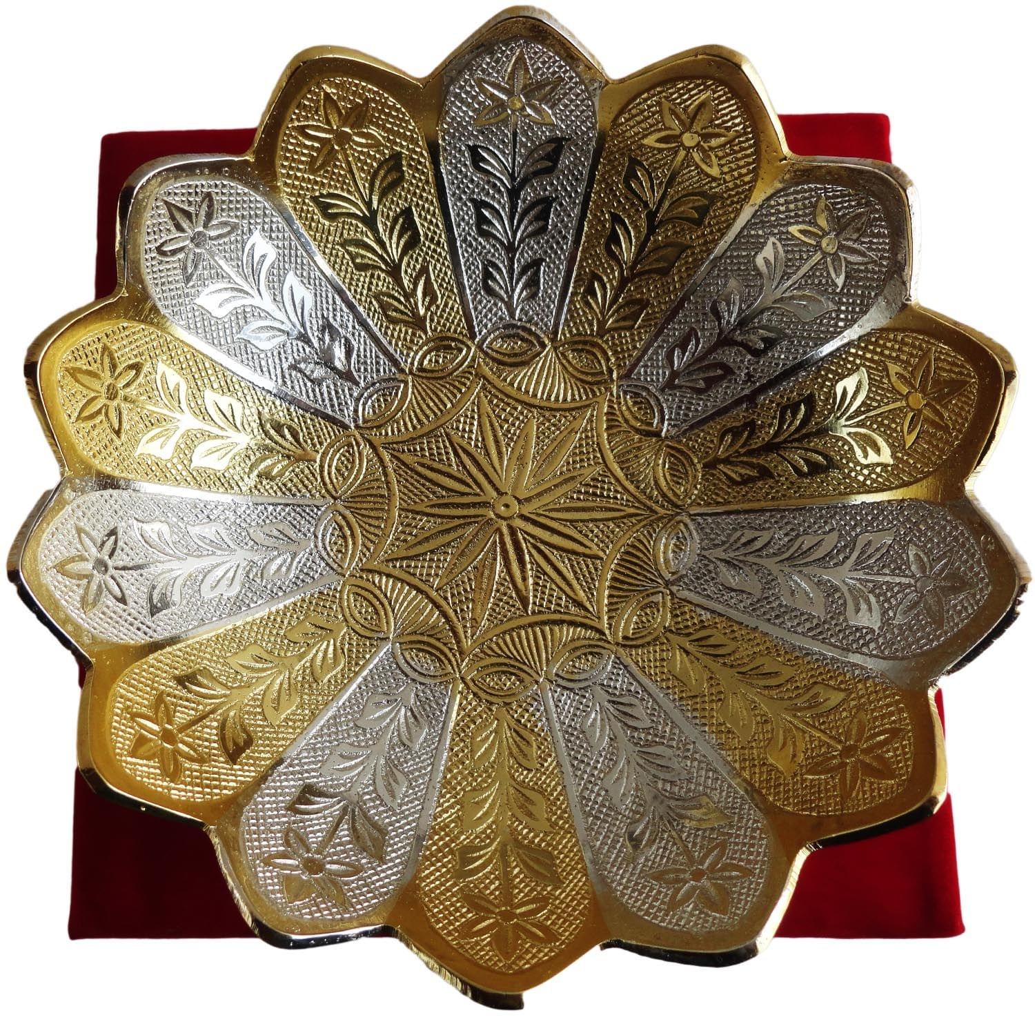 Brass Decorative Kamal Shape Bowl Platter Handcrafted Festive Gift
