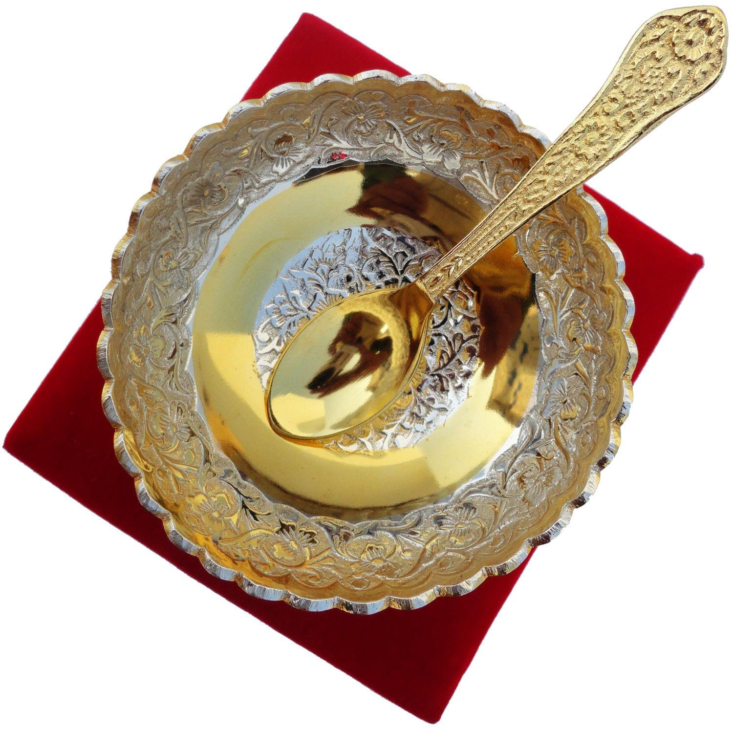 Brass Decorative Do Patti 2 Tone Bowl with Spoon for Festive Gifting