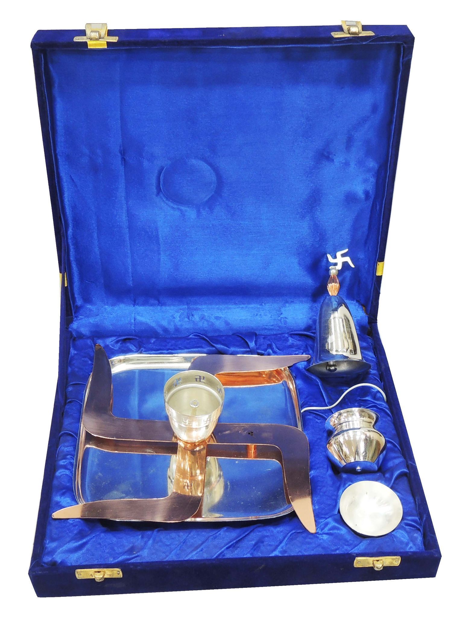 Brass Puja Thali Set with Velvet Box – Complete Traditional Pooja Gift Set