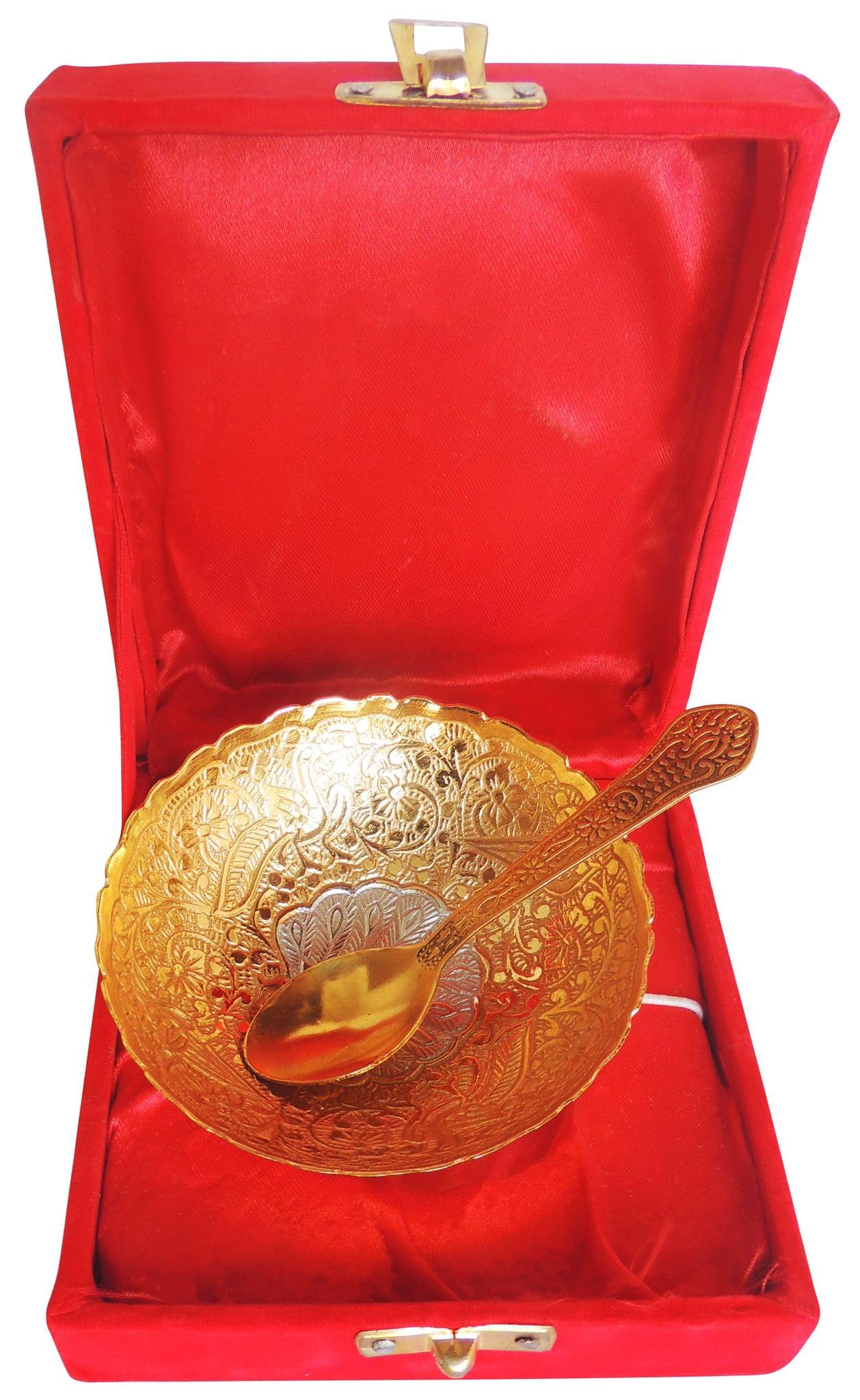 Brass Decorative Bowl with Velvet Box for Festive and Gift Use