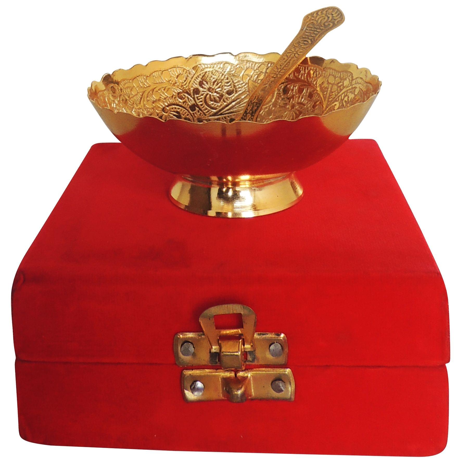 Brass Decorative Bowl with Velvet Box for Festive and Gift Use
