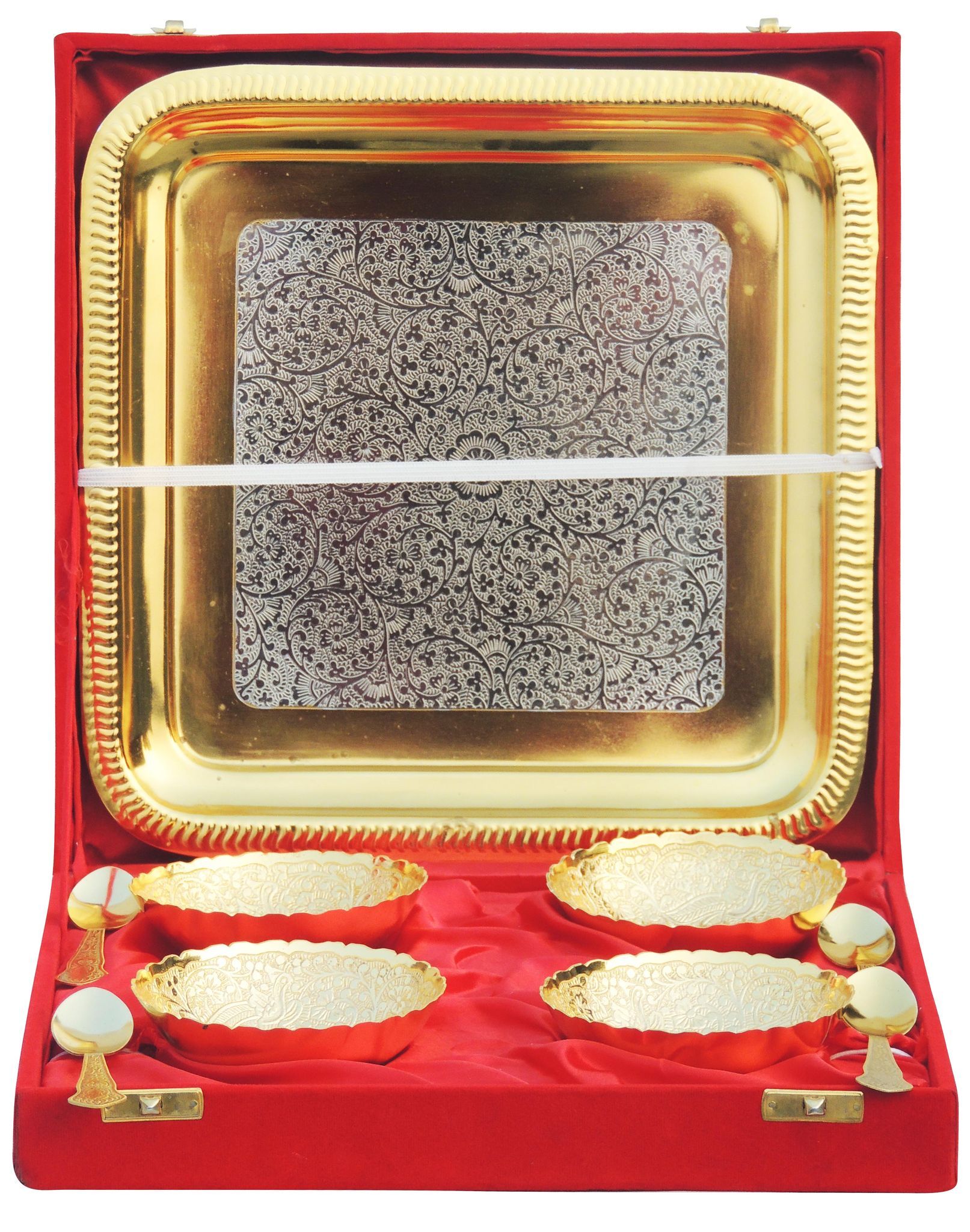 Decorative Brass 3 Pcs Bowl Set with Velvet Box Elegant Gift Collection