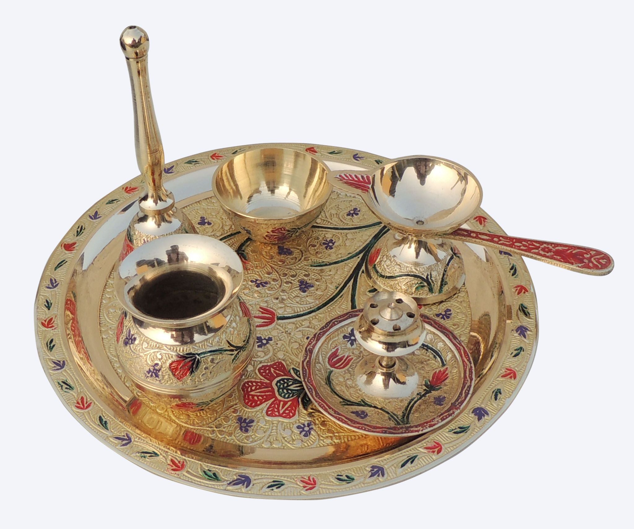 Brass Puja Thali Set with Velvet Box – Complete Traditional Worship Essentials