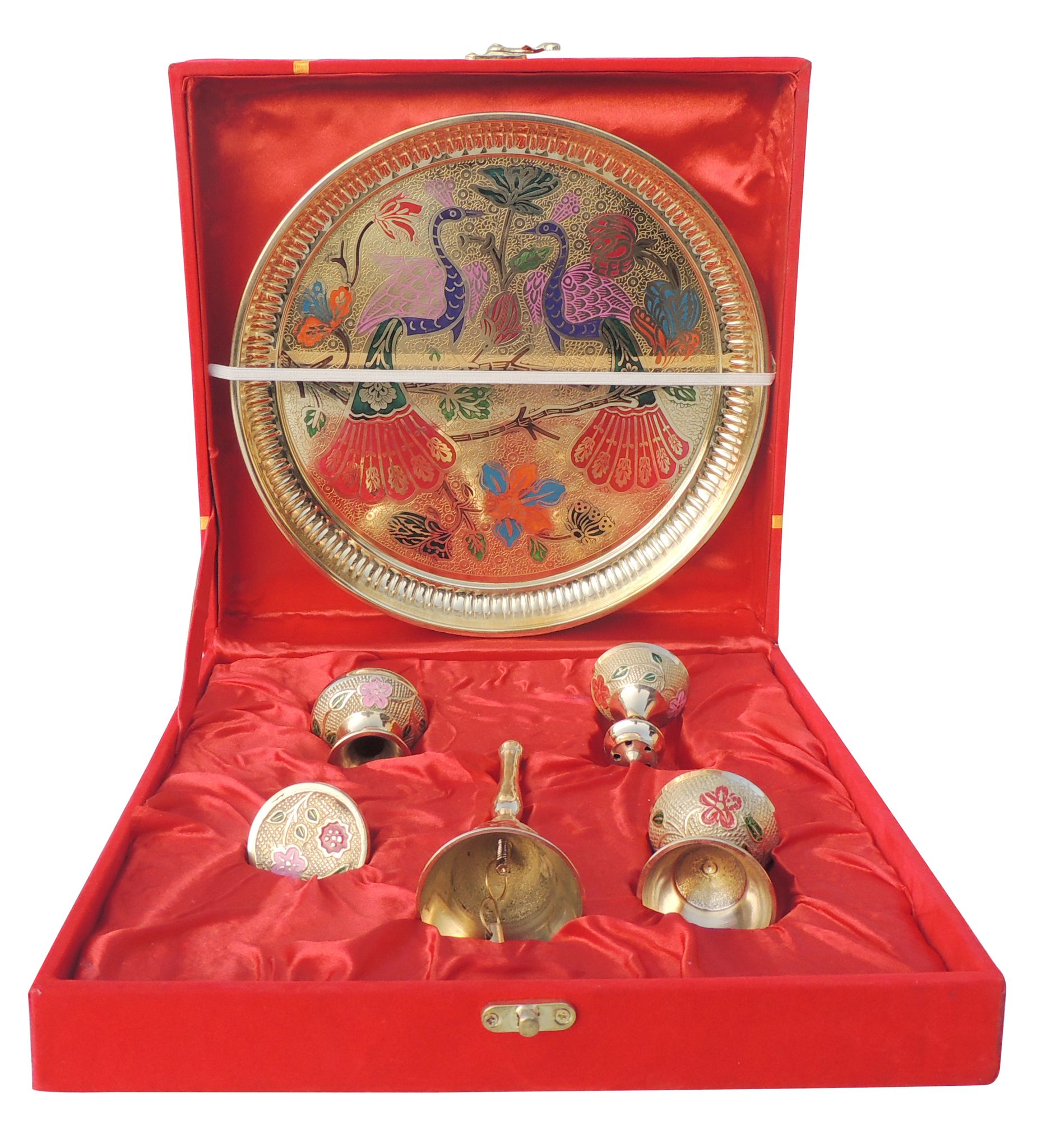 Brass Puja Thali Set with Velvet Box – Elegant Pooja Essentials Gift Set