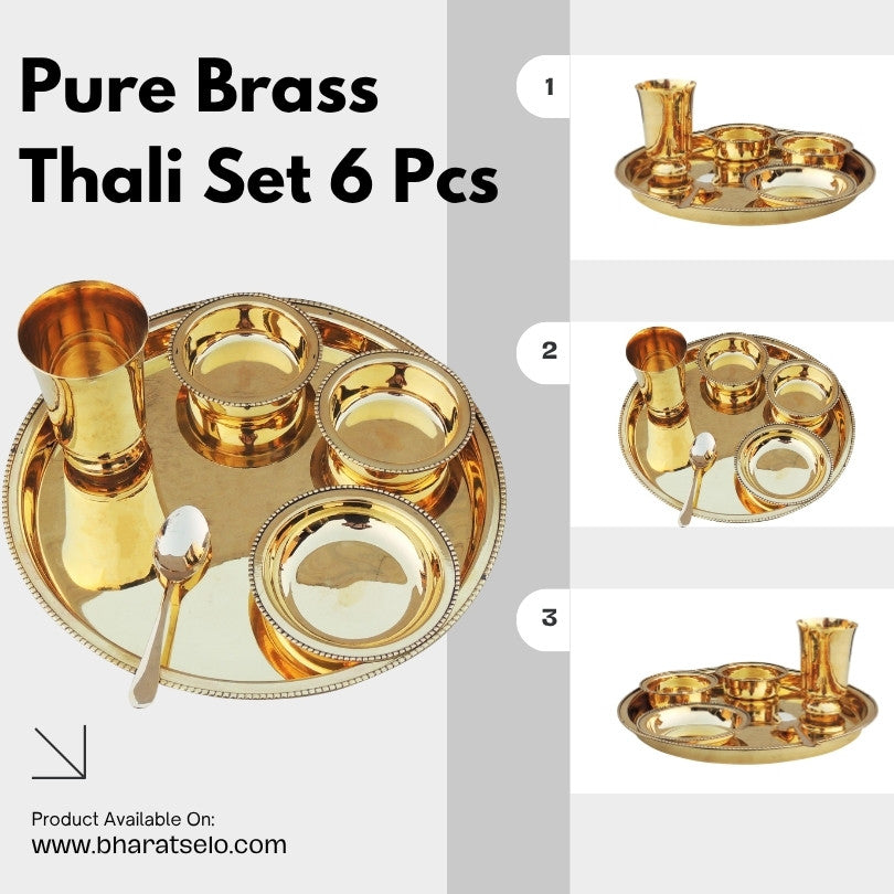 Pure Brass Thali Dinner Set 6 Piece – Traditional Dining Collection