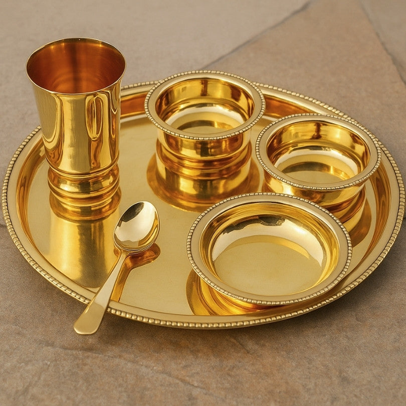 Pure Brass Thali Dinner Set 6 Piece – Traditional Dining Collection