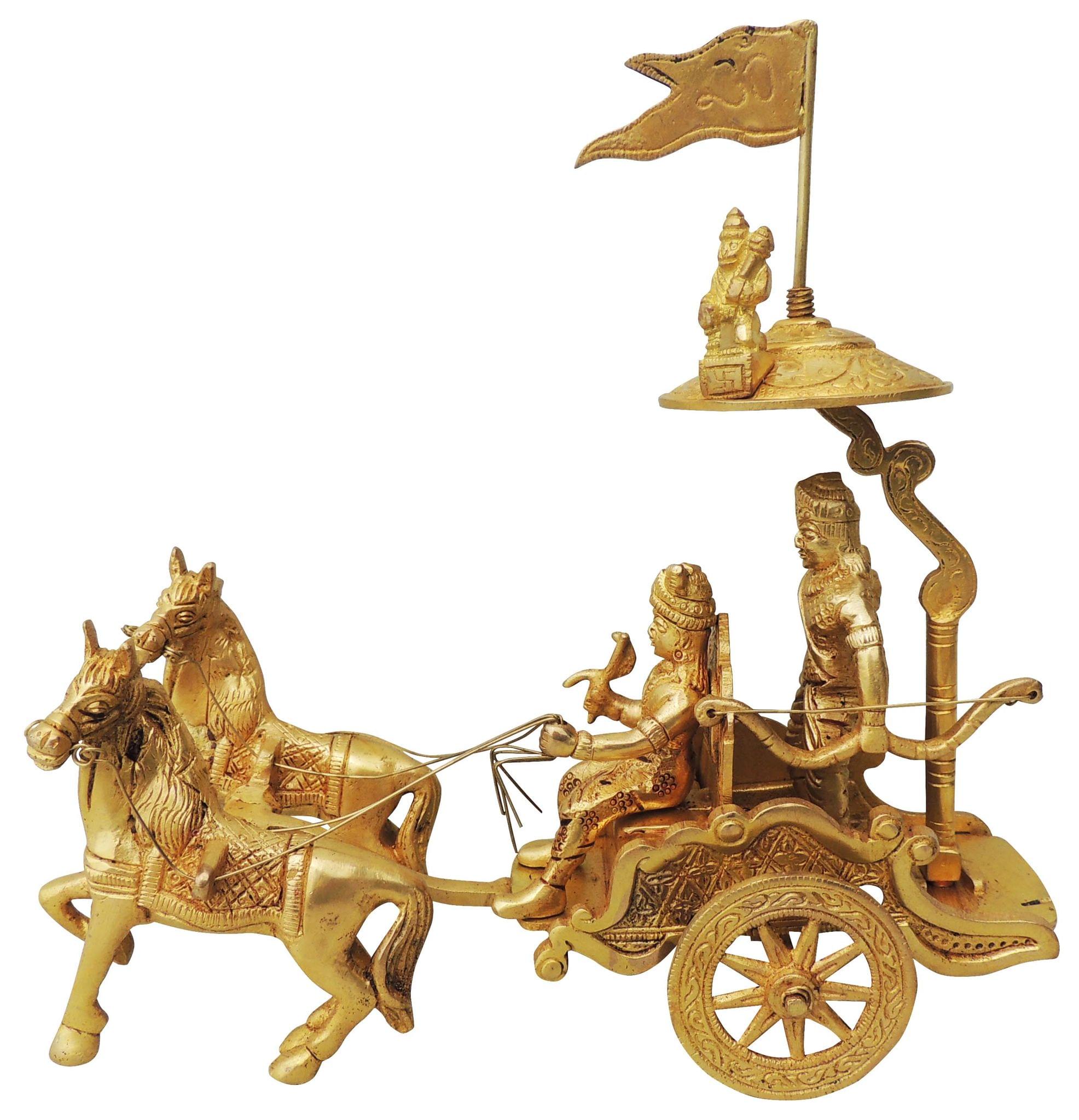 Brass Arjun Rath Statue – Handcrafted Mahabharata Chariot Showpiece