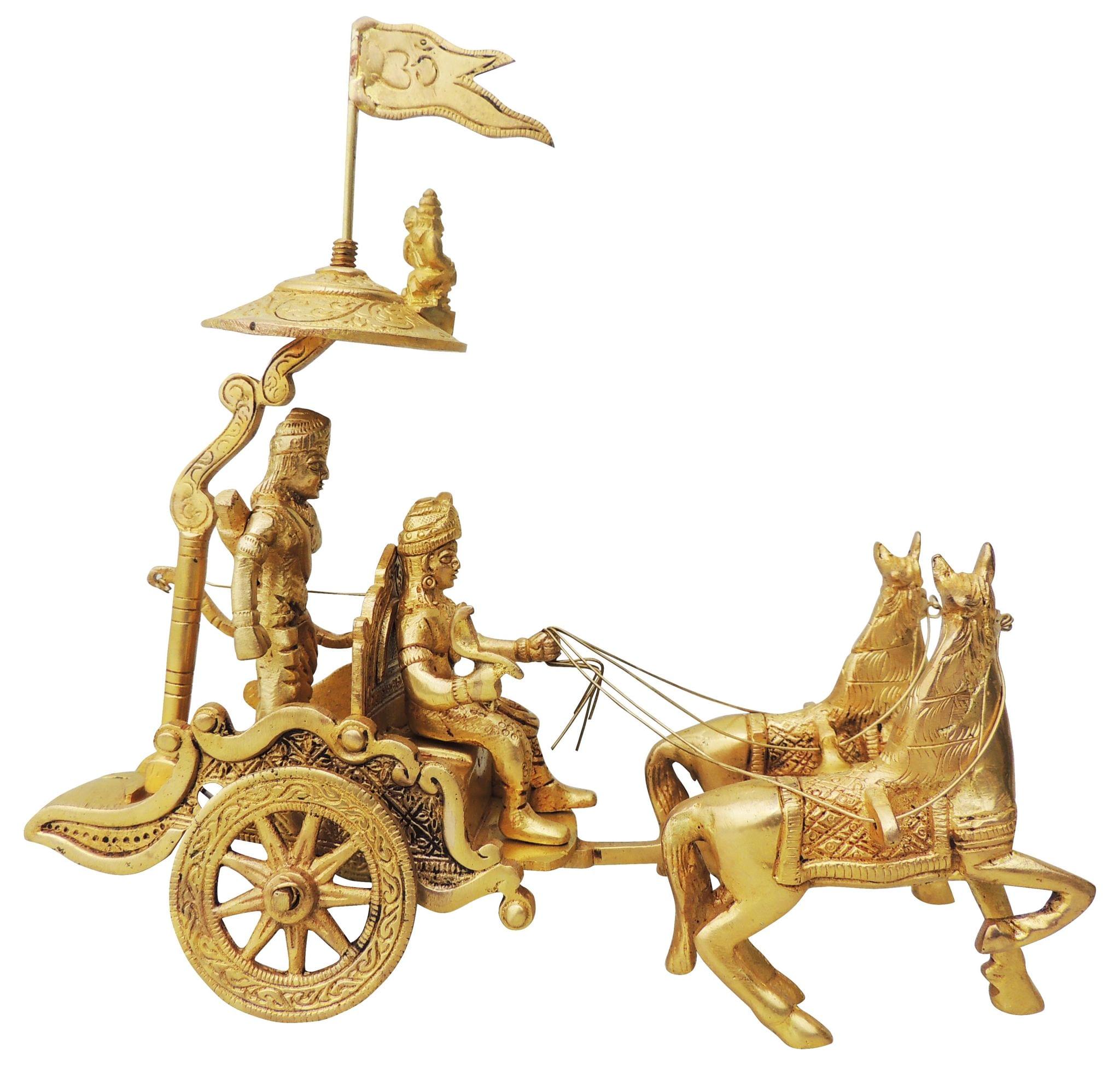 Brass Arjun Rath Statue – Handcrafted Mahabharata Chariot Showpiece