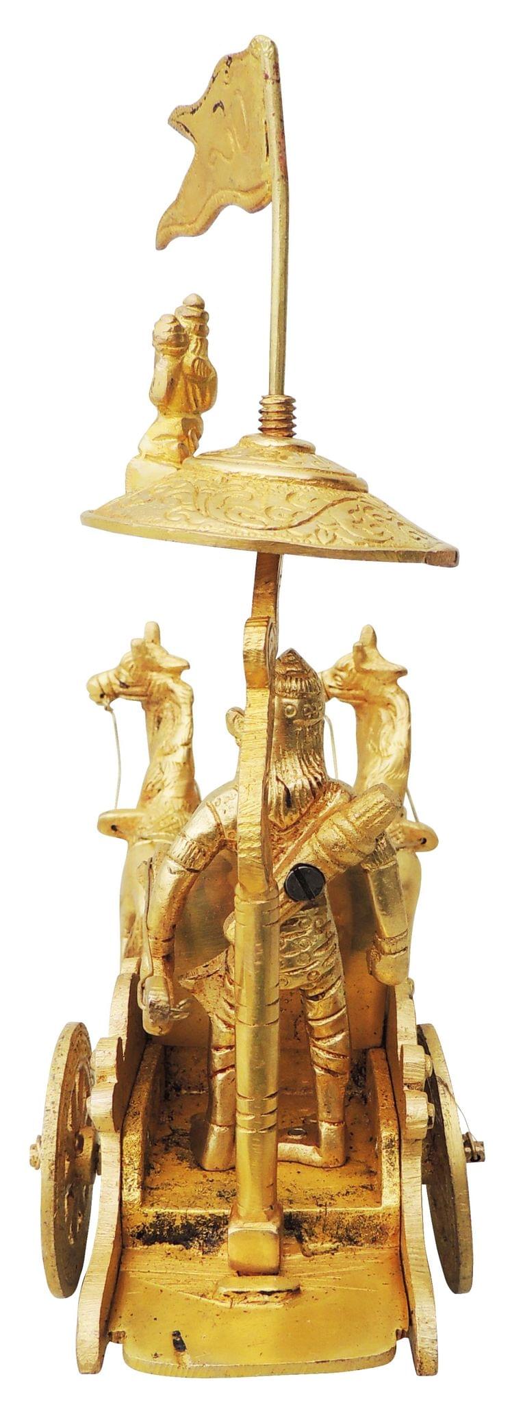 Brass Arjun Rath Statue – Handcrafted Mahabharata Chariot Showpiece