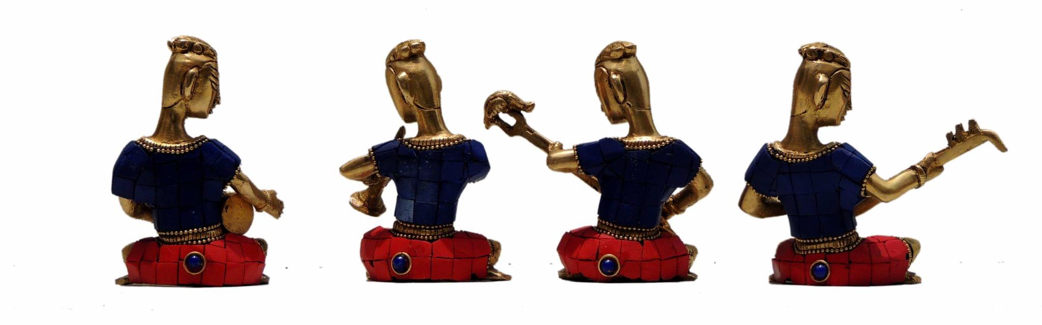 Brass Musical Set Small Statue – Handcrafted Musicians Decorative Showpiece