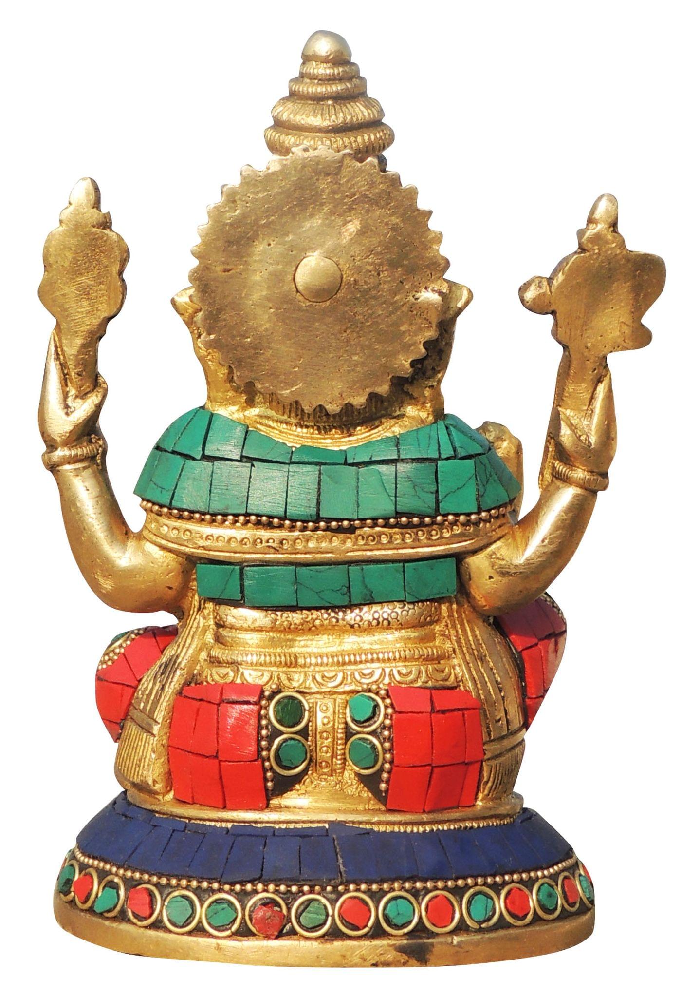 Brass Ganesh Ji Stone Work Idol – Handcrafted Decorative Showpiece
