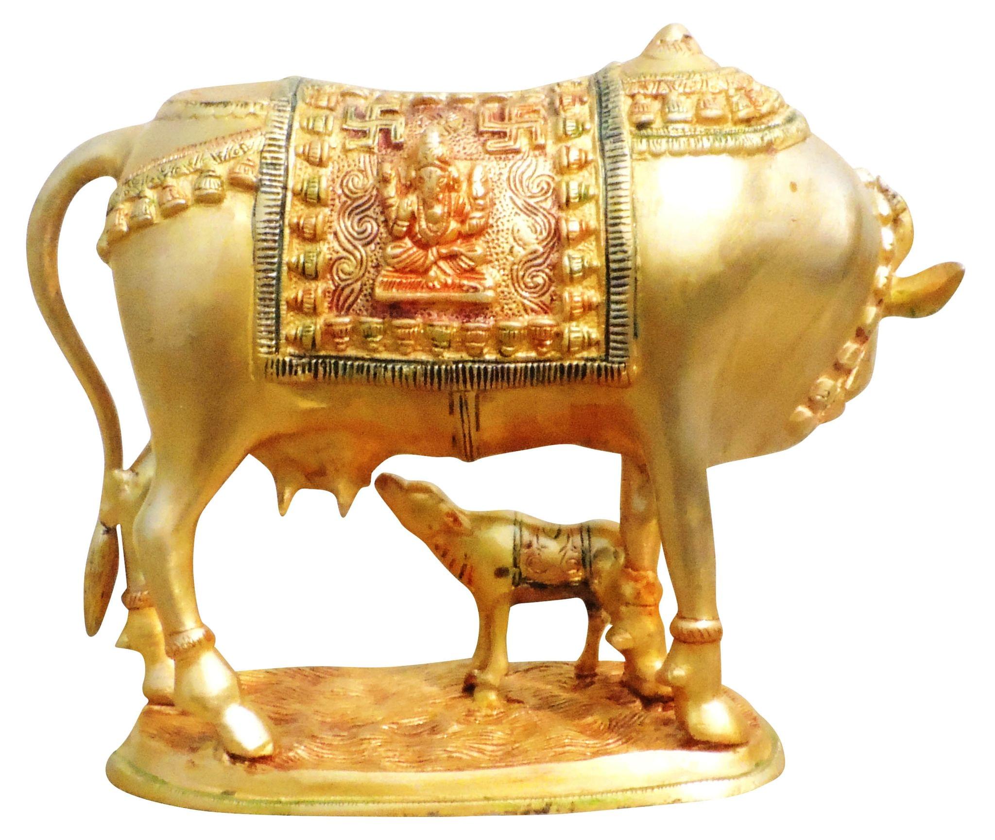 Brass Cow with Calf Statue – Handcrafted Symbol of Nurture, Prosperity, and Devotion