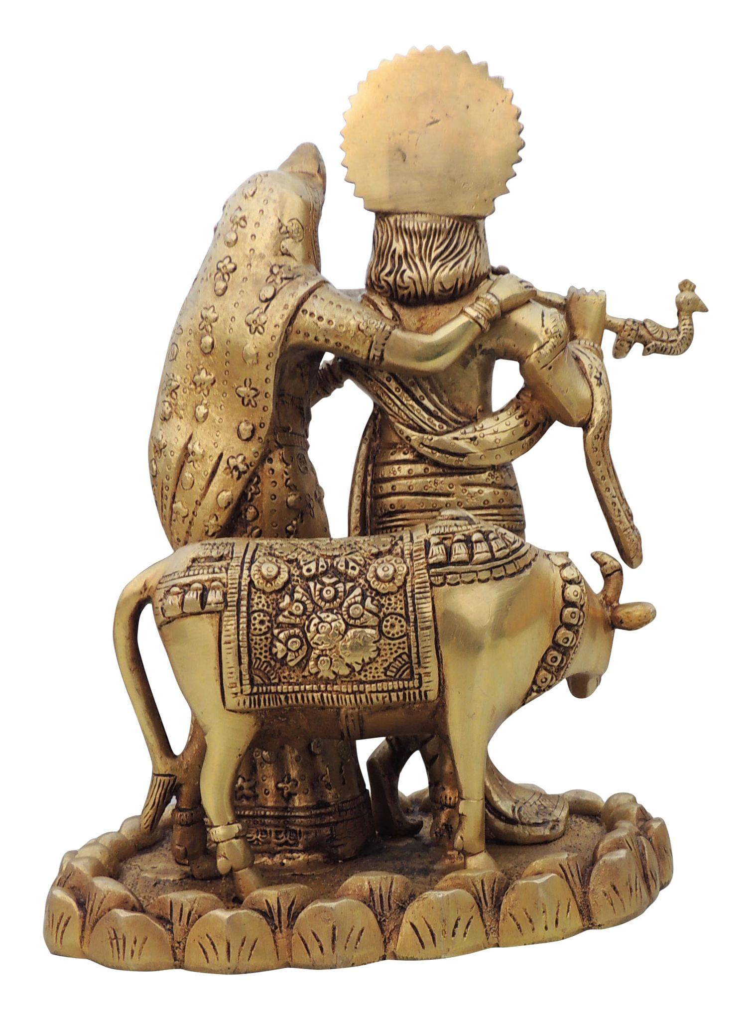 Brass Radha Krishna with Cow Idol – Handcrafted Symbol of Love and Prosperity