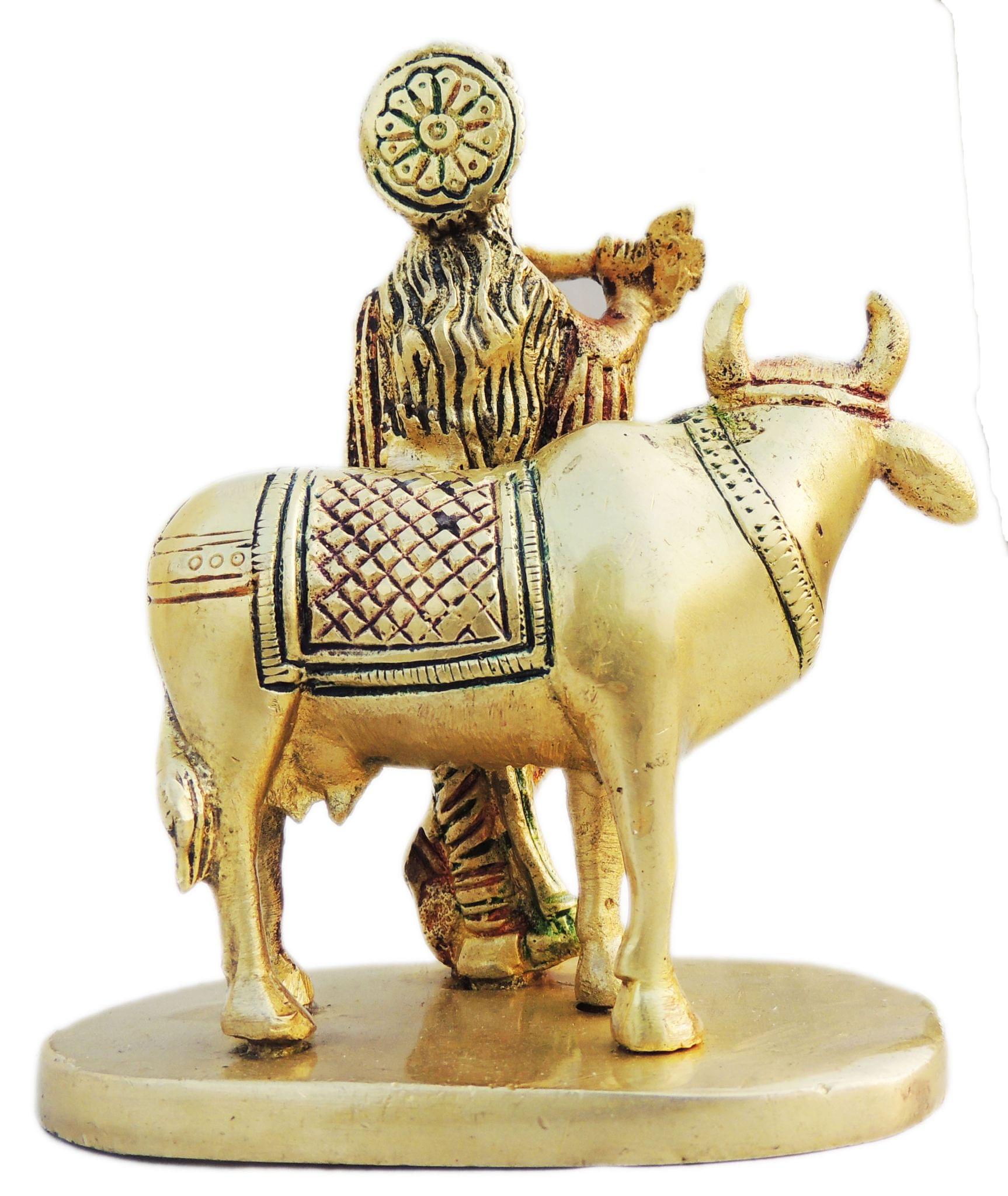 Brass Krishna with Cow Idol Handcrafted Lord Krishna Statue for Love and Prosperity