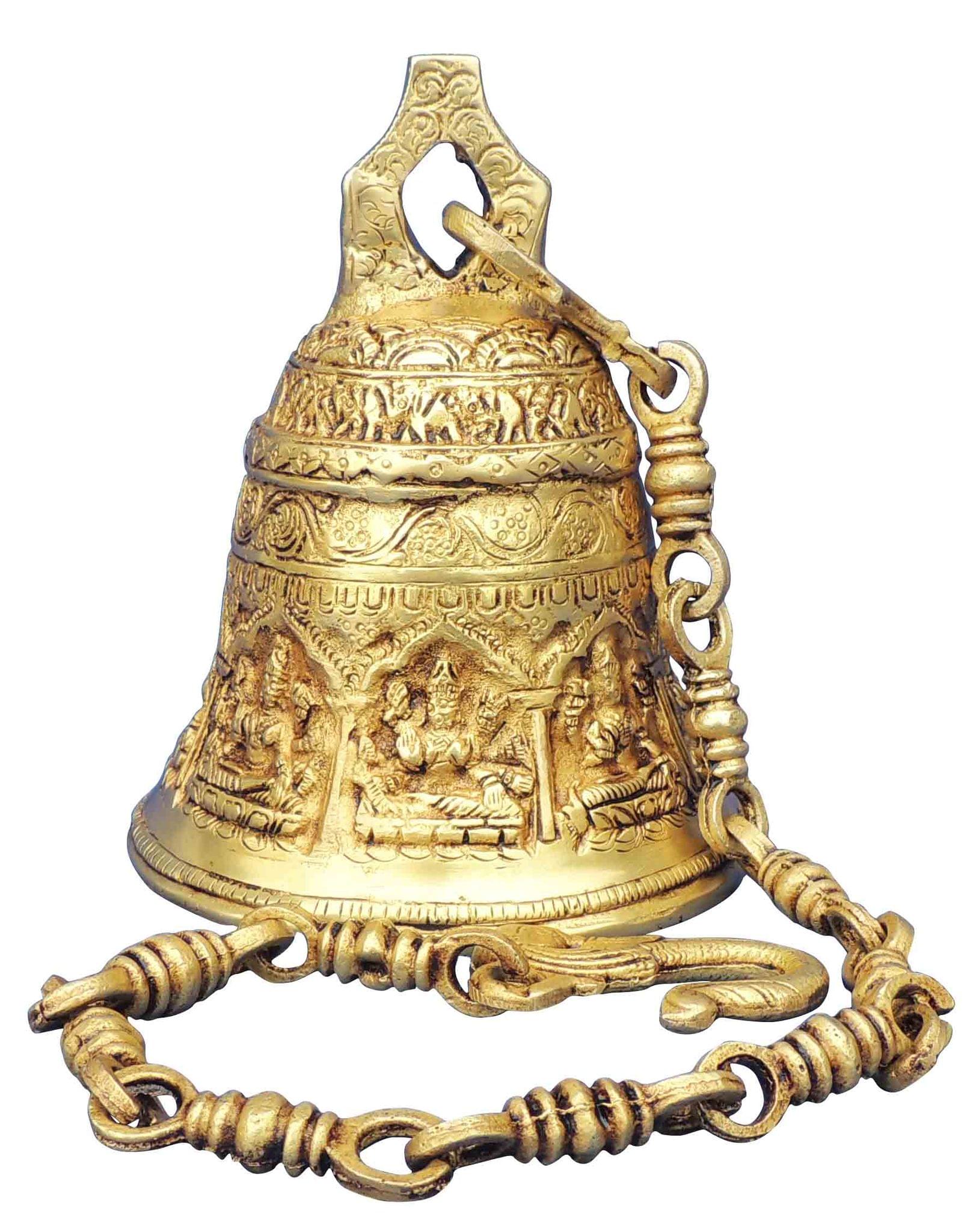 Brass Showpiece Bell with Chain God Idol Statue for Home Temple Decor