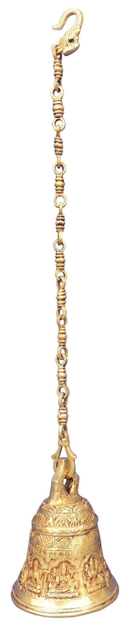 Brass Showpiece Bell with Chain God Idol Statue for Home Temple Decor