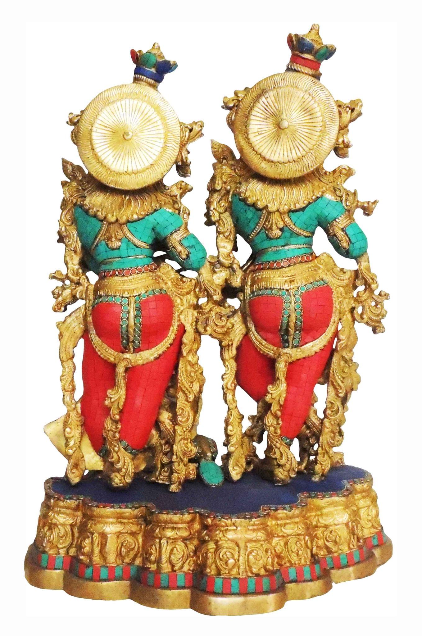 Brass Radha Krishna Idol with Stone Work – Handcrafted Symbol of Love, Harmony, and Prosperity