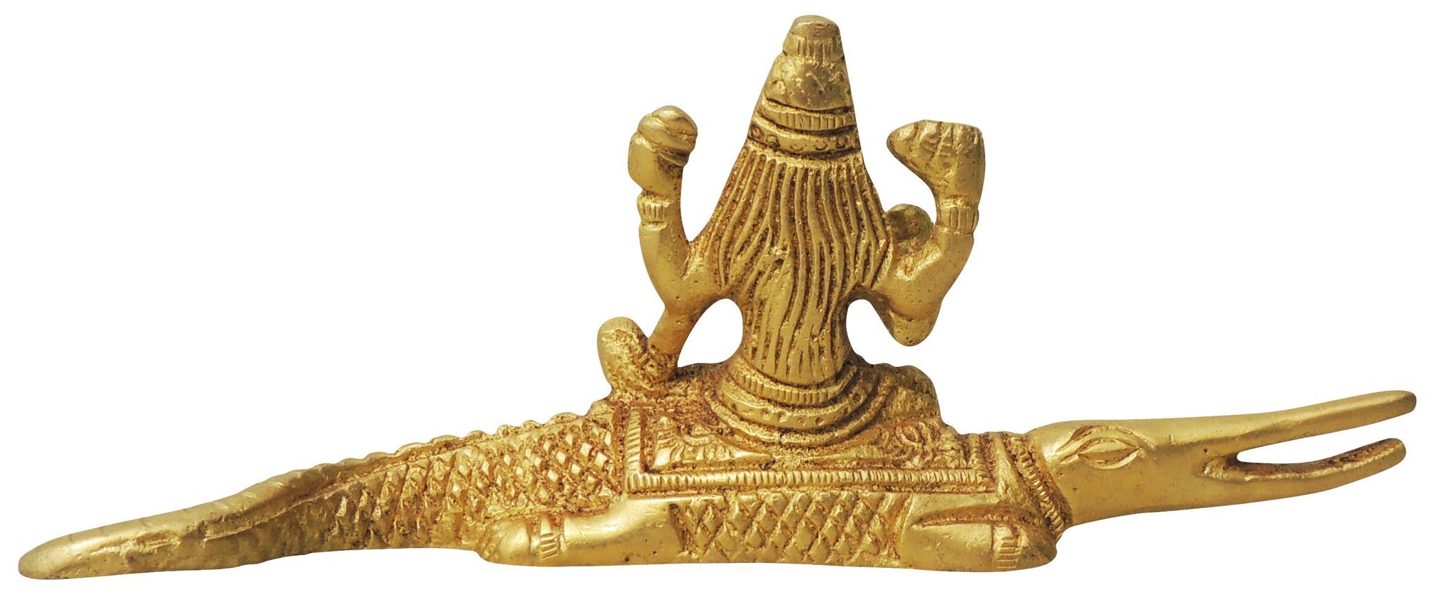 Brass Ganga Ji Idol Sitting on Crocodile Handcrafted Spiritual Masterpiece