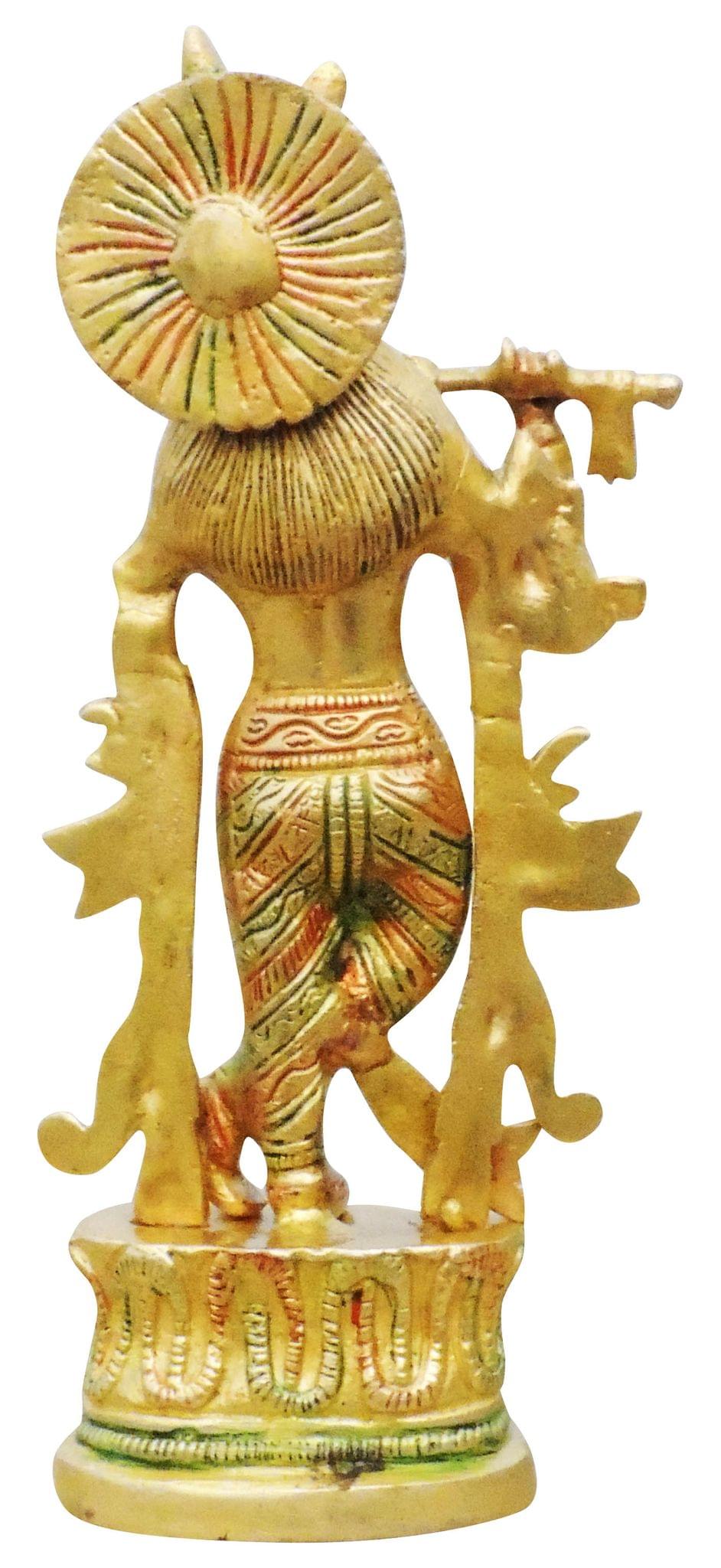 Brass Krishna Idol Handpainted Lord Krishna Statue for Home Decor