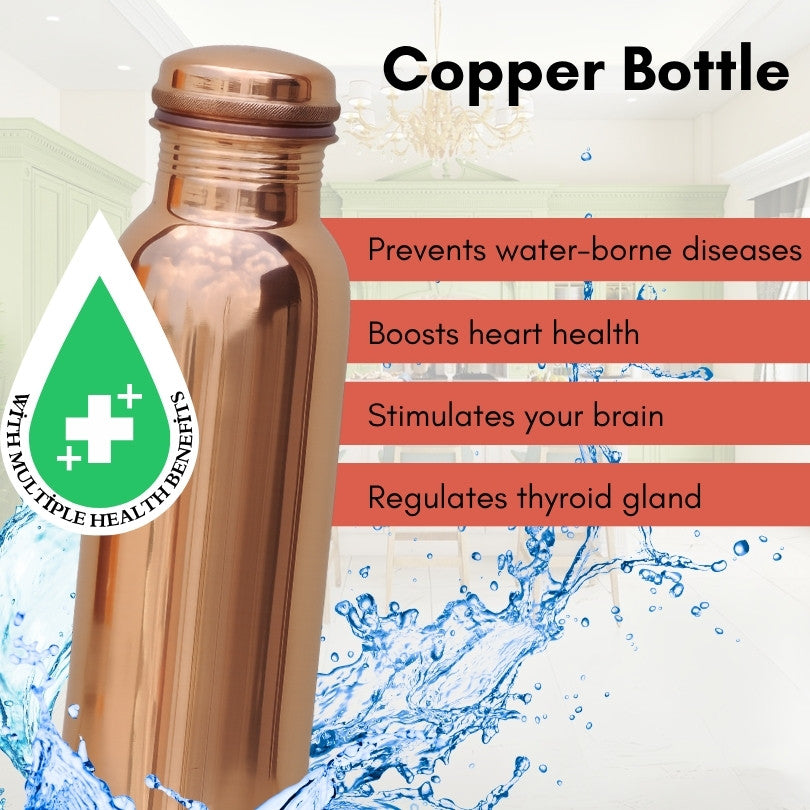 Copper Bottle Plain Pure Copper Ayurvedic Water Bottle