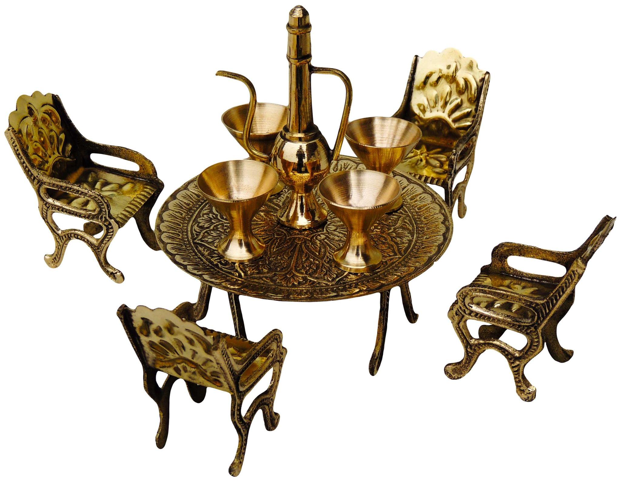 Brass Mini Dining Table Set – Handcrafted Miniature Toy for Kids and Collectors