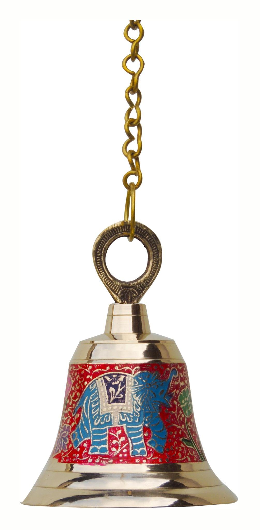Brass bell Hanging Temple Pooja Bell Red Color for Home and Temple Decor