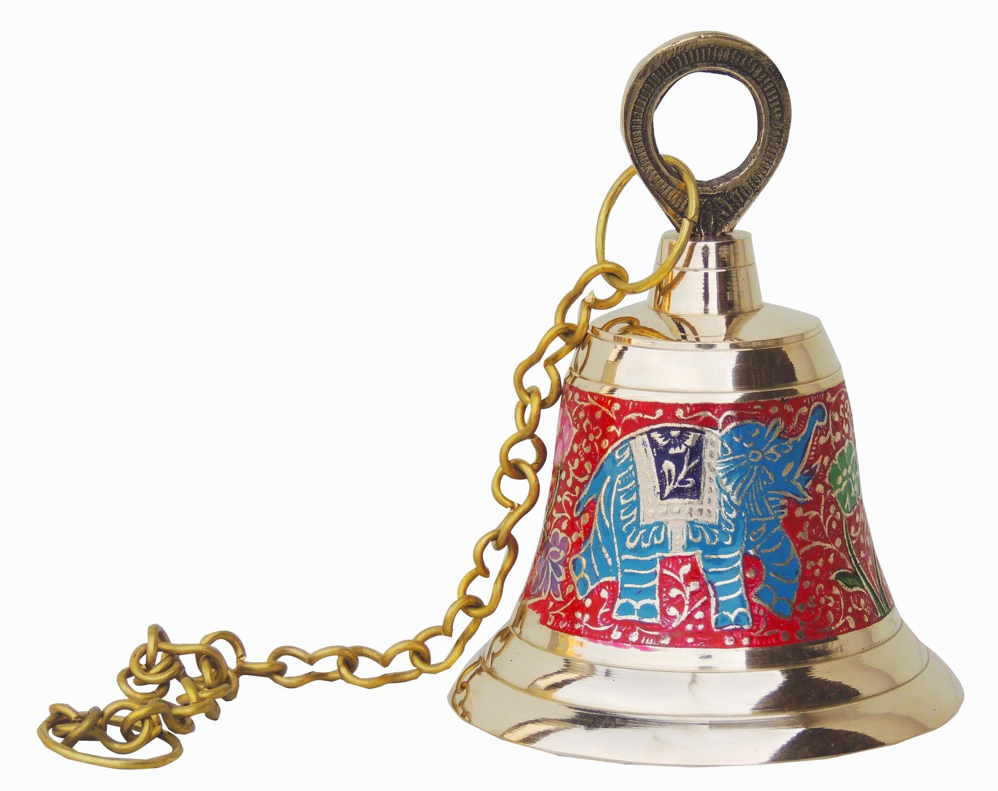 Brass bell Hanging Temple Pooja Bell Red Color for Home and Temple Decor