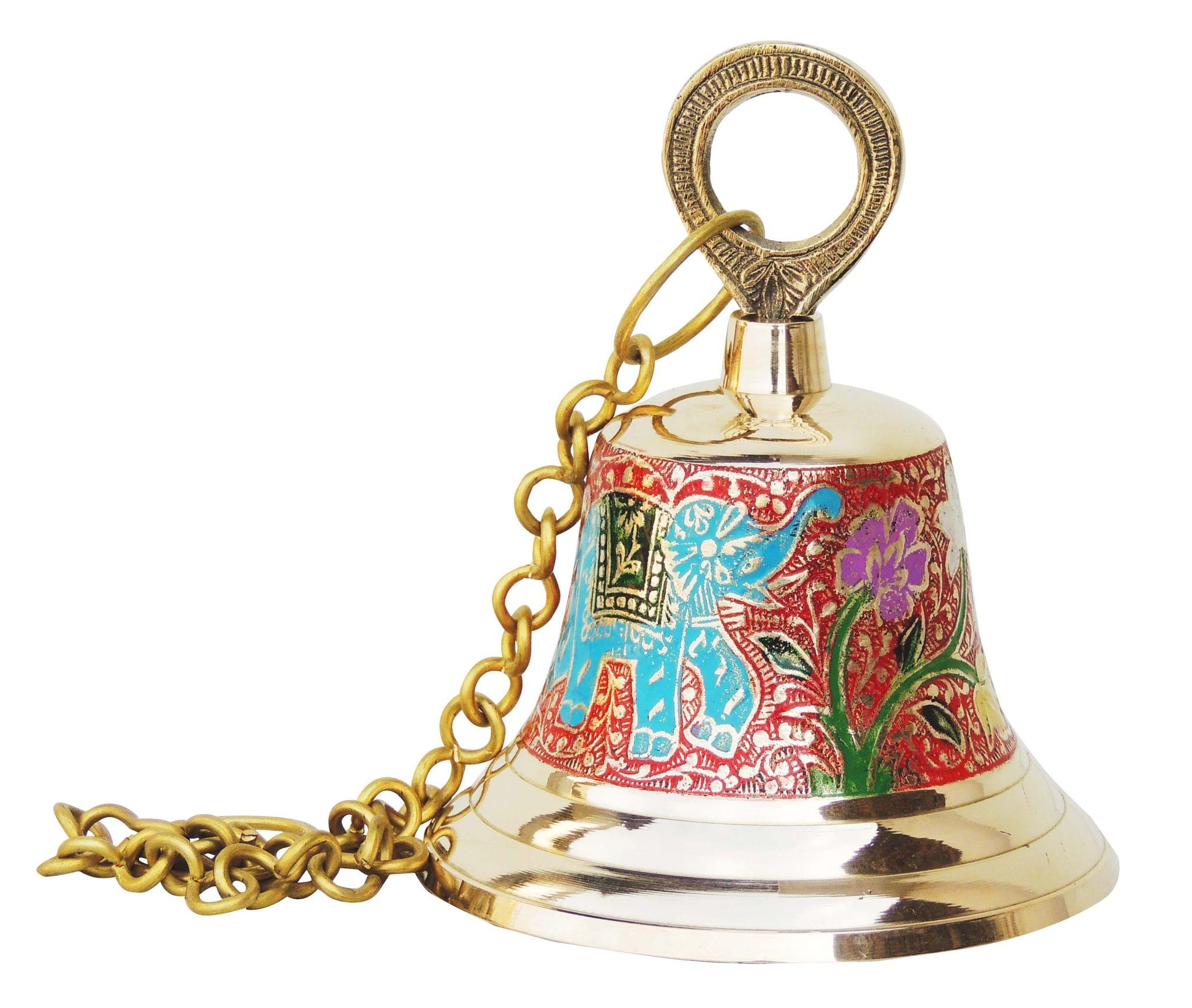 Brass Hanging Temple Pooja Bell Red Colour for Home and Mandir