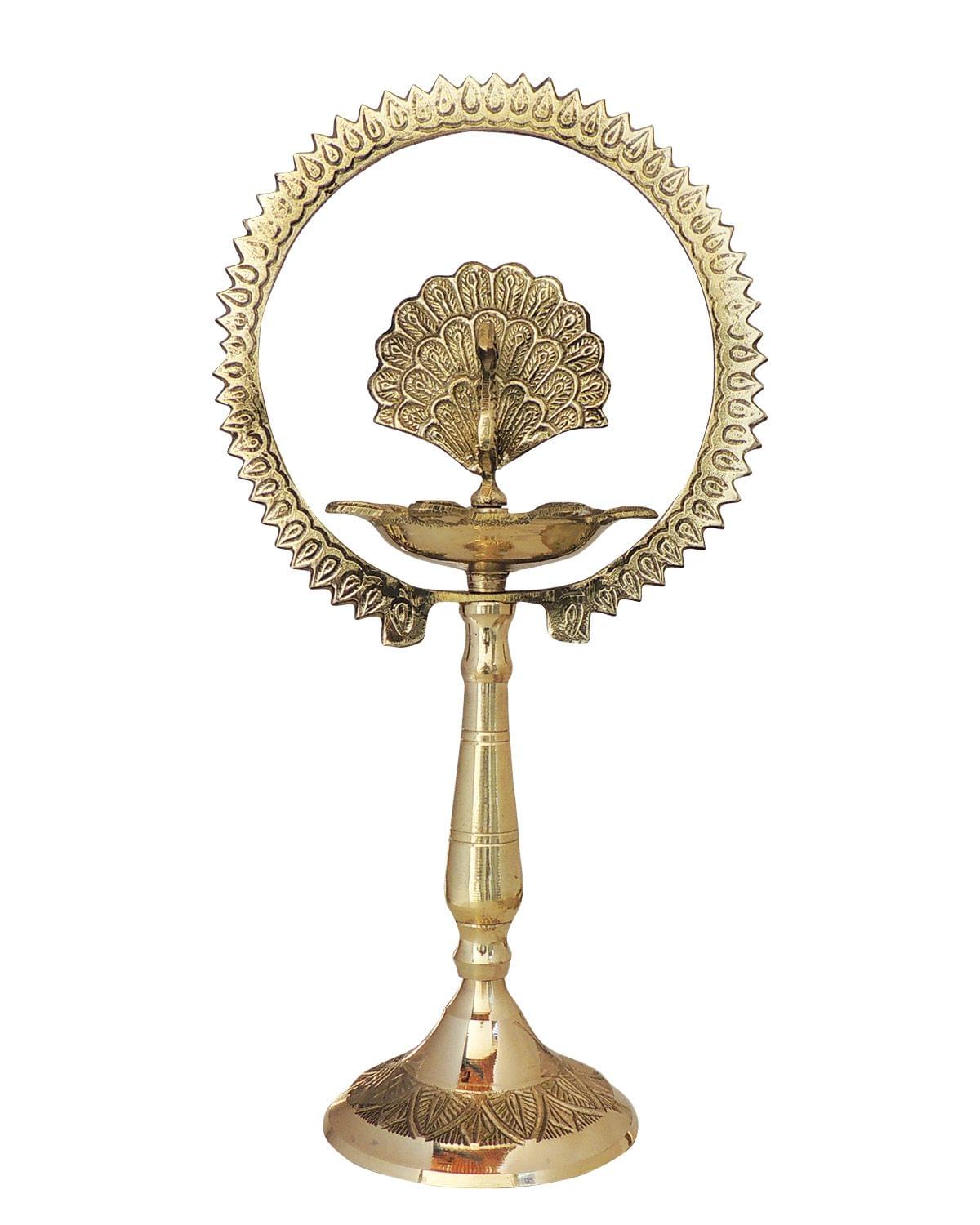 Deepak More Charkar 6 – Traditional Peacock Wheel Oil Lamp for Puja