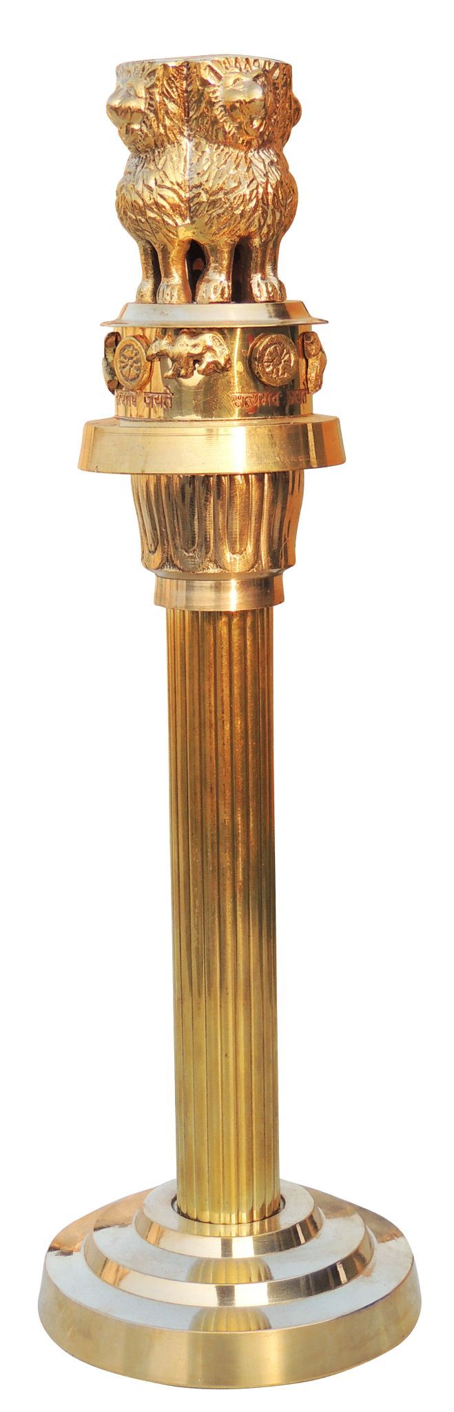 Brass Ashoka Lath Statue Handcrafted National Emblem Showpiece for Office and Home