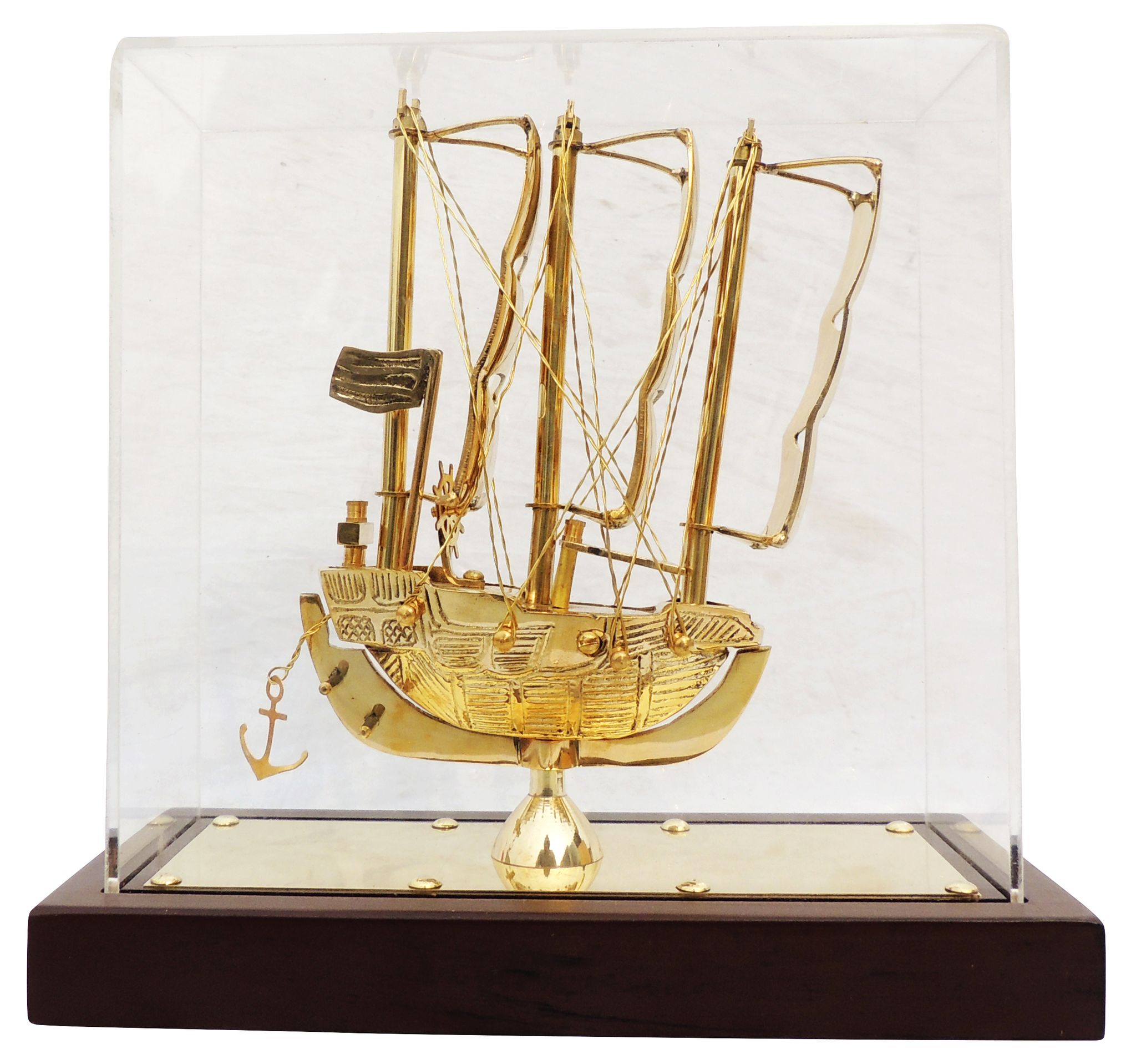 Brass Ship Showpiece with Wooden Base – Premium Decorative Gift Box