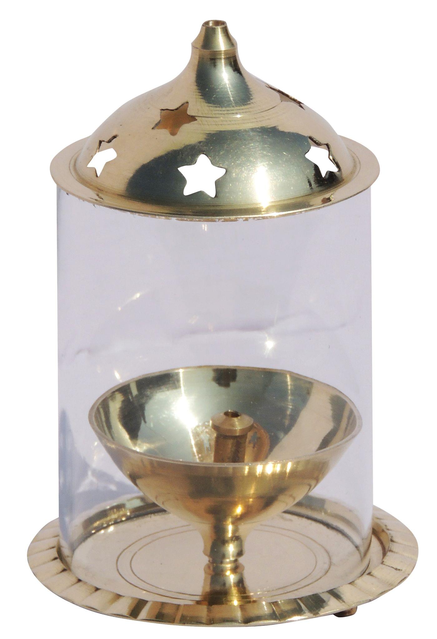 Brass Deepak with Chimney – Handcrafted Table Oil Lamp for Peaceful Ambience